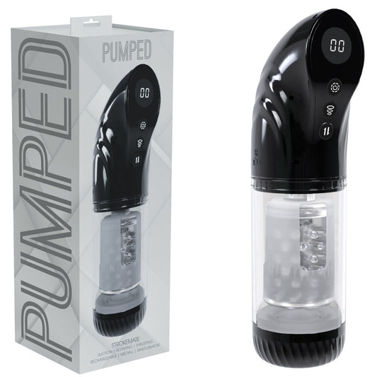 PUMPED Strokemate - Black/Clear USB Rechargeable Sucking Rotating and Thrusting Auto Masturbator